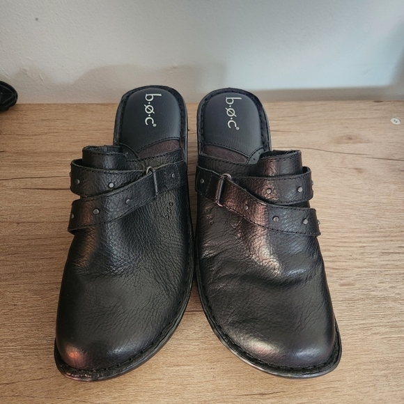 b.ø.c. Born Concept Black 100% Leather Women Slip On Clogs/Mule size 10M - Picture 2 of 13